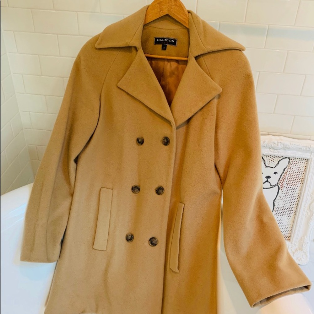 Halston camel wool-cashmere blend pea coat  Sz8